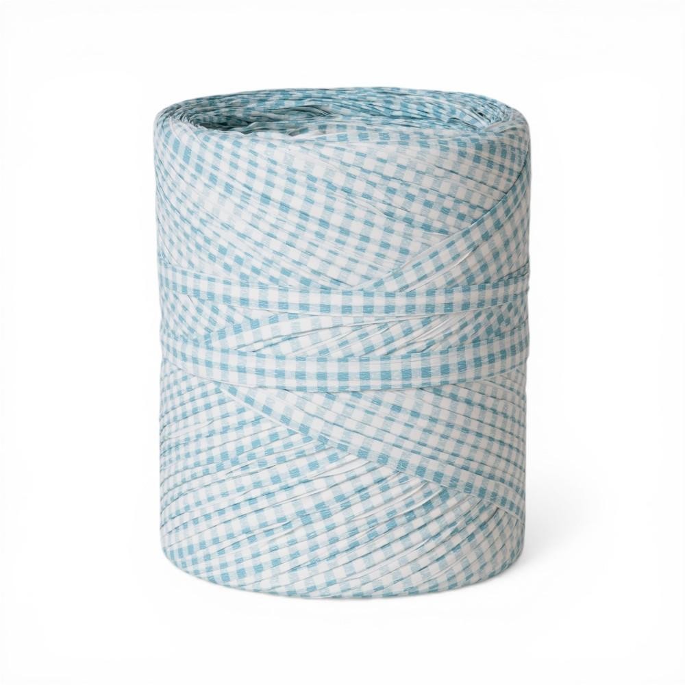 RAFFIA SPOLETTE 15MMX200M CELESTE BIANCO A QUADRI